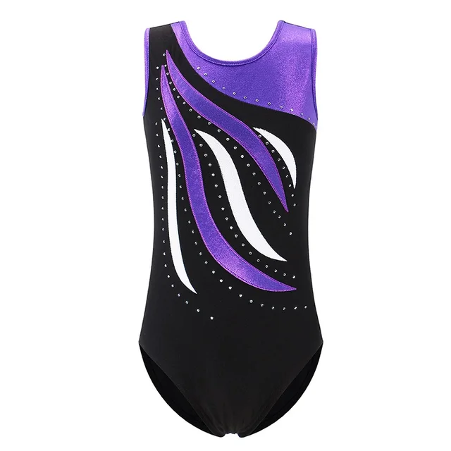 BAOHULU Gradient Color Ballet Leotard for Girls Sleeveless V-neck Dance Wear Sparkle Gymnastics Leotard Dress for Girl Ballerina B179 BlackPurple