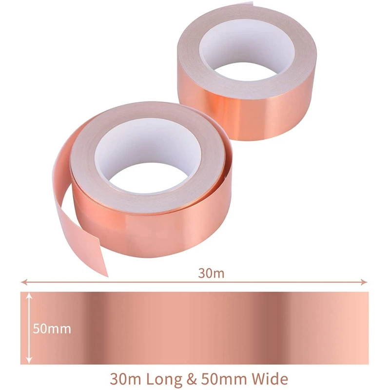 Copper Foil Tape 50mm x 30M for EMI Shielding Conductive Adhesive for Electrical Repairs,Snail Barrier Tape Guitar Doorbells