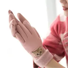 Перчатки для велоспорта с длинным пальцем, милый кот, вышивка, толстый сенсорный экран, ветрозащитные, пушистые, на открытом воздухе, на осень и зиму, спортивная одежда ручной работы