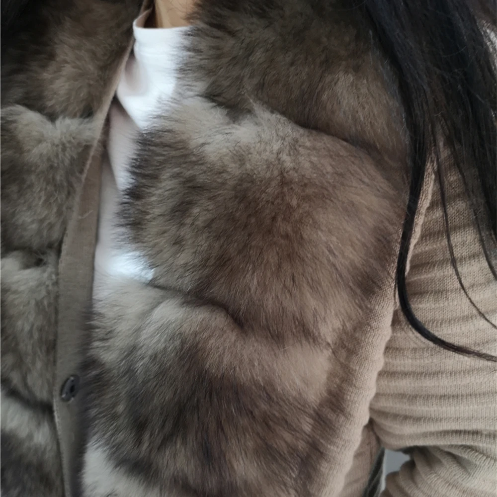 Пальто из натурального меха, Зимняя женская куртка с воротником из лисьего меха, женские меховые пальто из натурального меха, длинное пальто из натурального меха, новинка