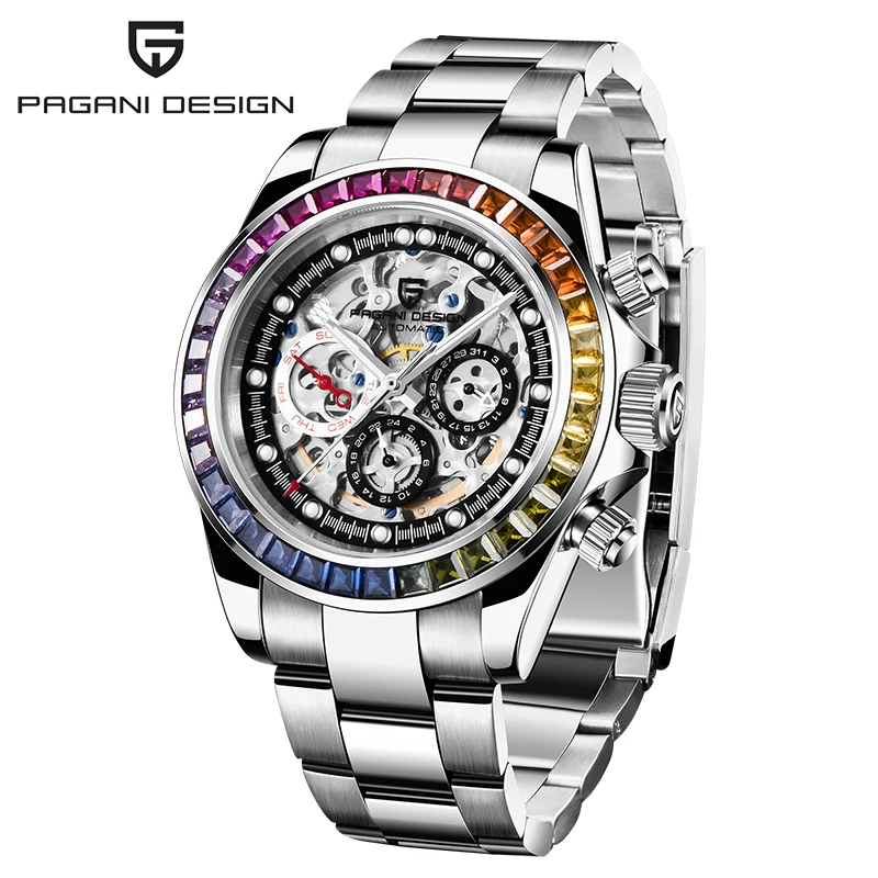 Online Reloj de diseño PAGANI esqueleto para hombre relojes mecánicos automáticos de acero inoxidable a prueba de agua de moda de negocios reloj Masculino