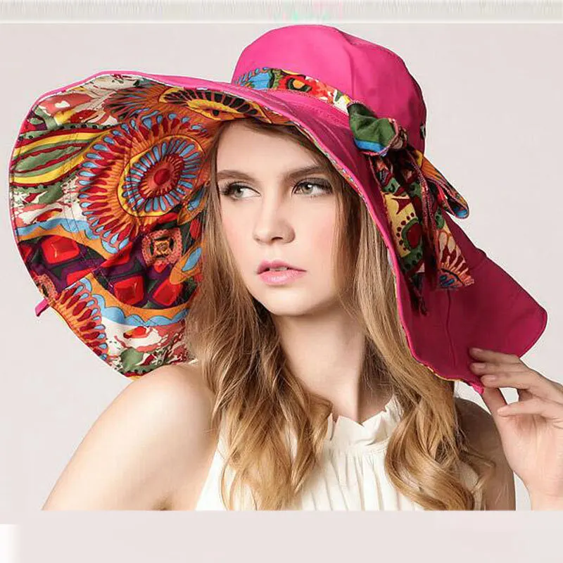 Шляпа Женская Складная с бантом и лентой Солнцезащитная пляжная шапка в богемном