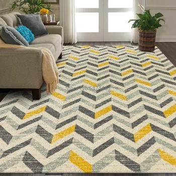 

Nordic Style Gray Yellow Geometric Carpet and Rug Living Room Sofa Table Non-Slip Floor Mat Kids Play Game Tent Bedroom Area Rug