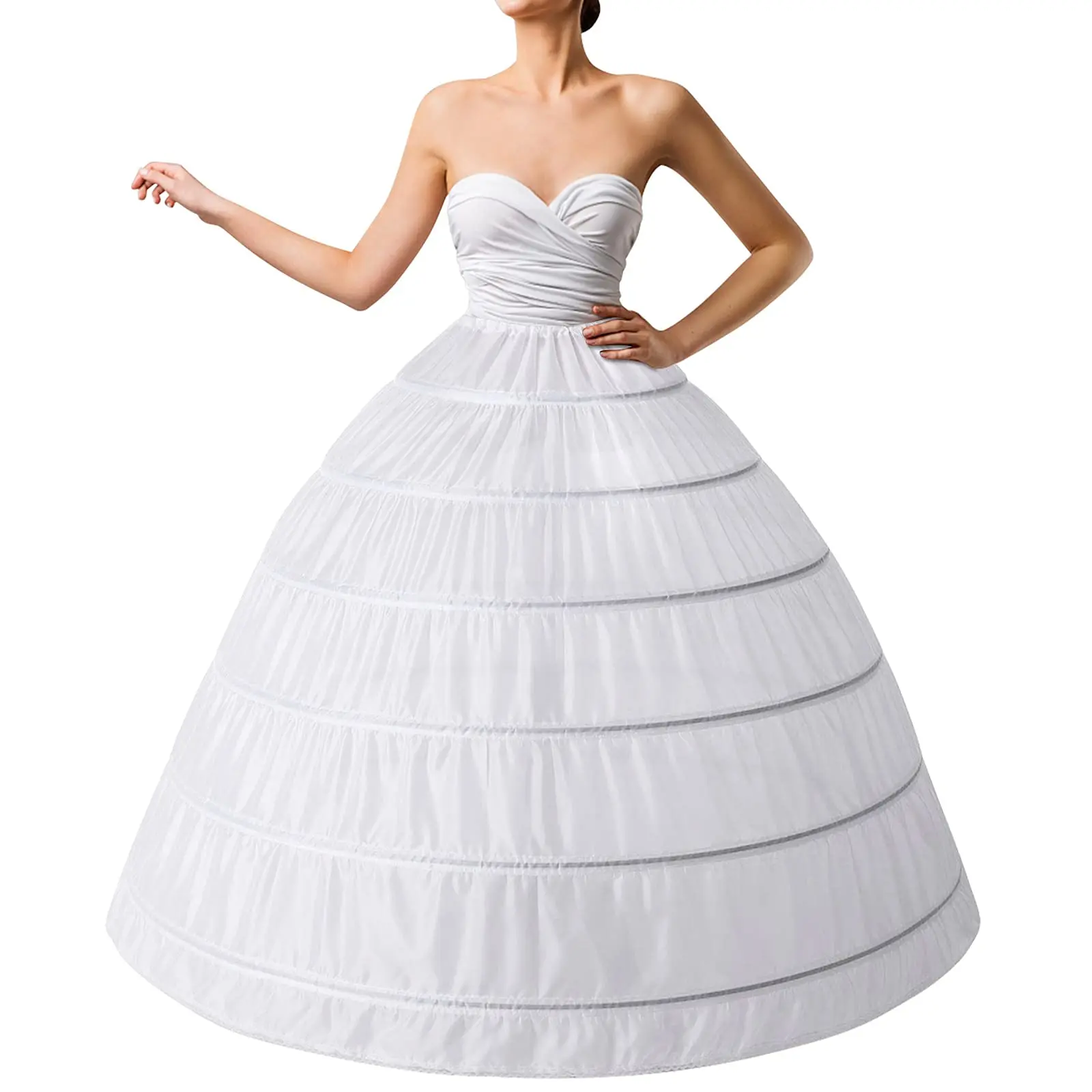 

Women 6 Hoops Long Floor Length Petticoats Crinoline Skirt Underwear Slip for Bridal Wedding Dress