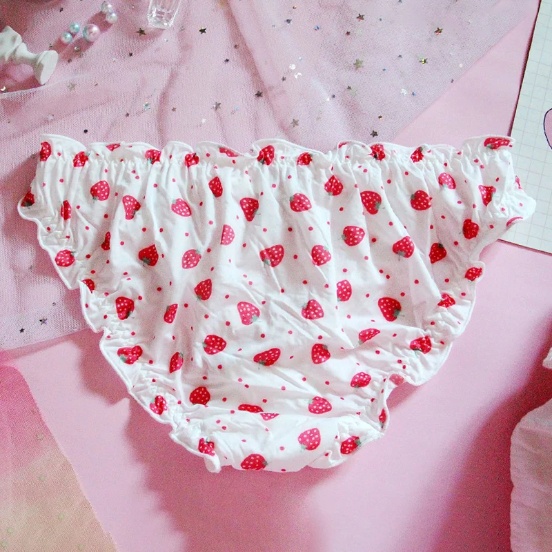 Kawaii/милые клетчатые трусики для девочек, женские трусы, нижнее белье, повседневная одежда, пряжа/молочный шелк, кружевные манишки, бант, клубника