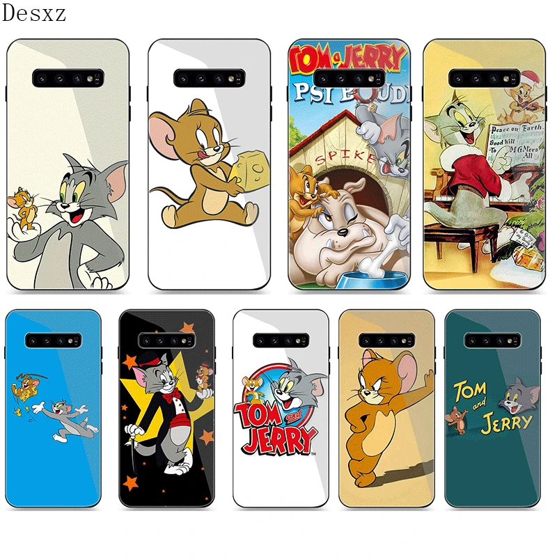 

Phone Case Glass for Samsung A40 A50 A10 A20 A30 A60 A70 S10 S7 Edge S8 S9 Note 8 9 10 Plus Cover Cartoon Tom Cat And Jerry Mouse