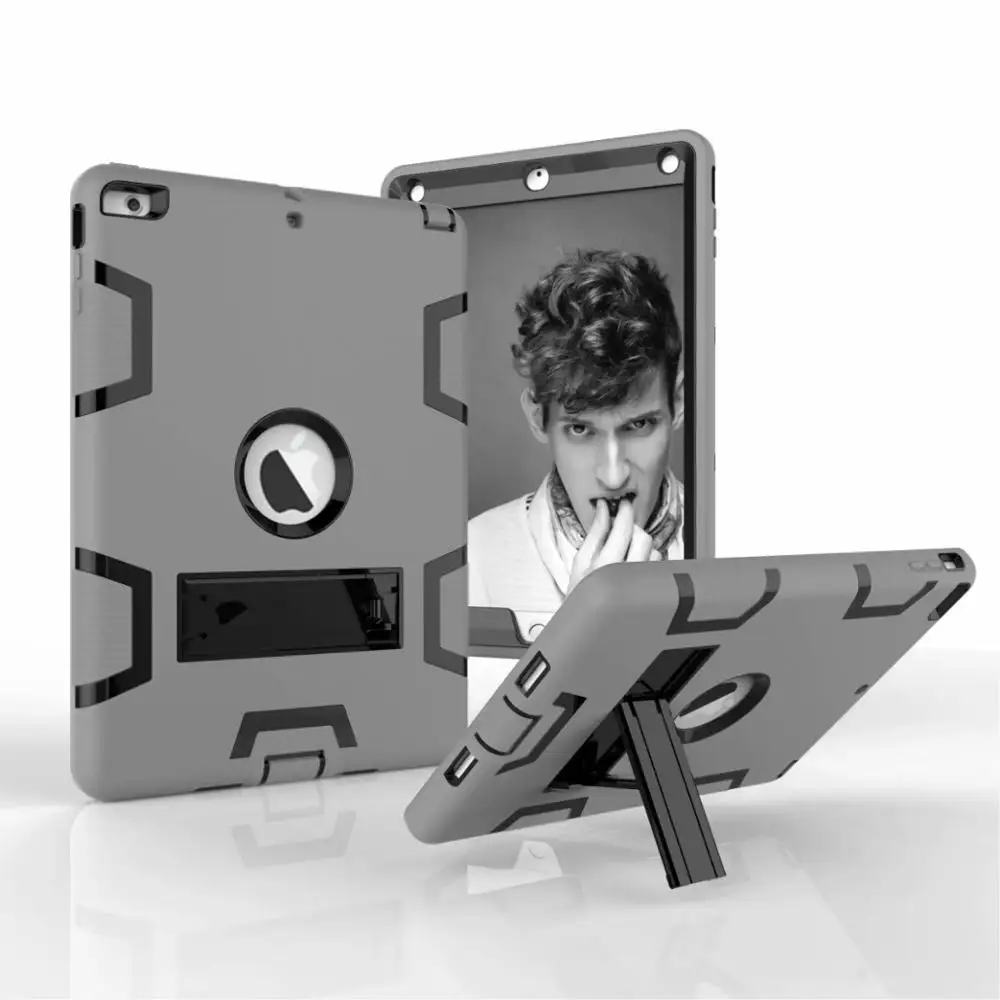gray-black Гибридный бронированный чехол для ipad Air 1/ipad 5 9,7 дюймов дети Безопасный ударопрочный сверхмощный силиконовый резиновый ЖЕСТКИЙ чехол-подставка - Цвет: gray-black