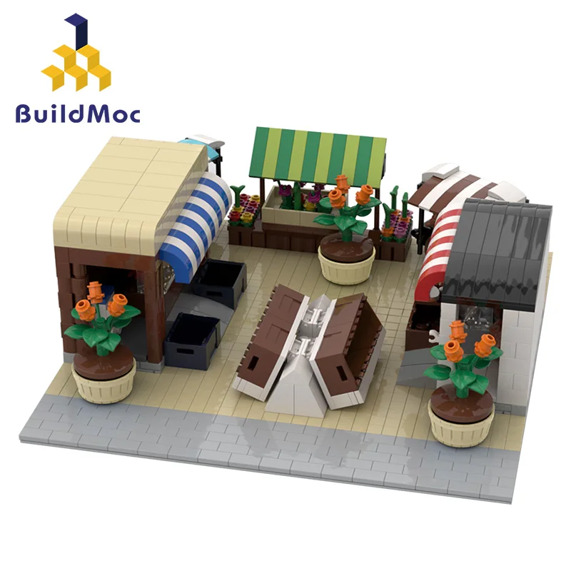 

Buildmoc City Mini Street Retail Store Modular Market Building Kits Blocks Scene Sets Architecture Child Kids Toys Market View