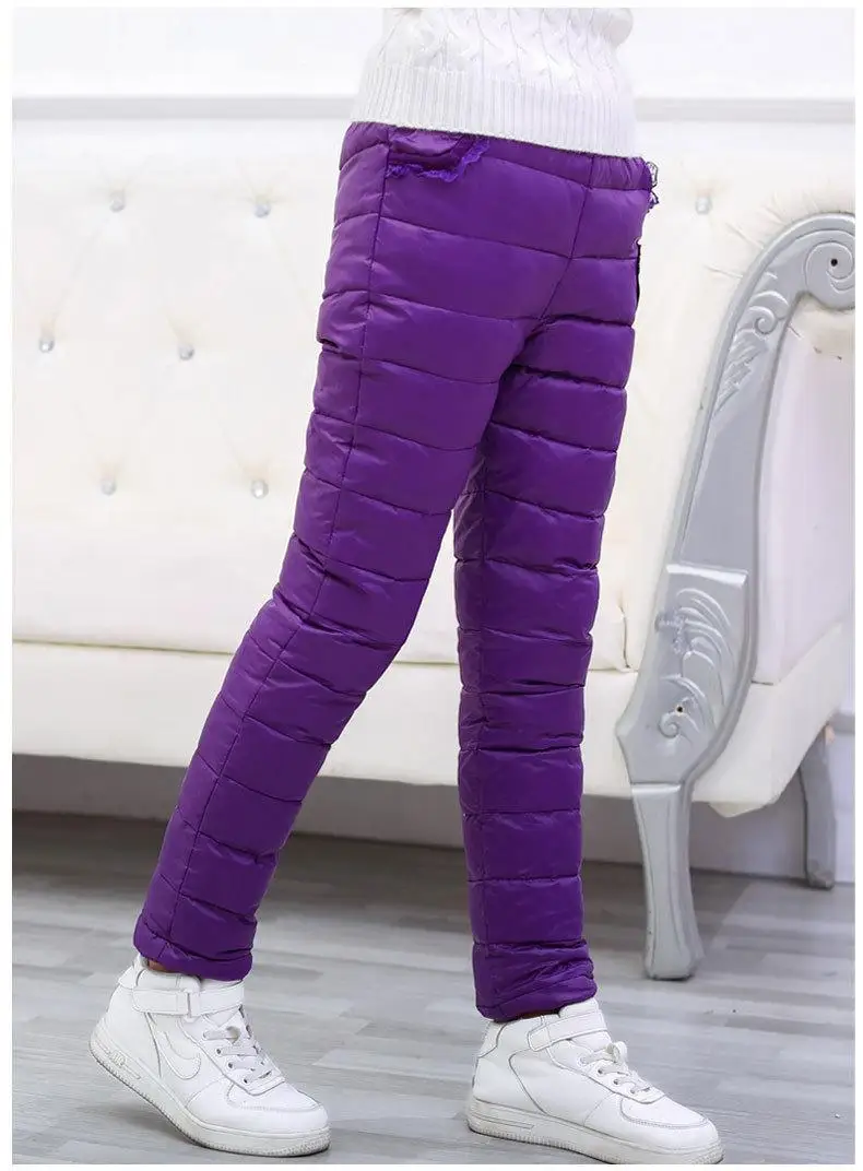 Lace Purple Детские Пуховые штаны для мальчиков, камуфляжные плотные теплые штаны с высокой талией, зимние Пуховые Хлопковые Штаны, одежда для маленьких девочек - Цвет: Lace Purple