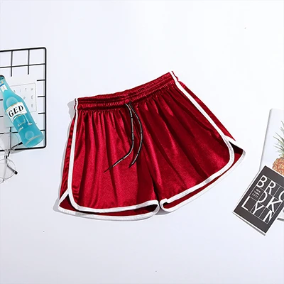 Wine red Однотонные шорты в полоску с эластичной резинкой на талии, женские летние повседневные свободные спортивные шорты размера плюс, женские модные хлопковые шорты для бега в тренажерном зале - Цвет: Wine red