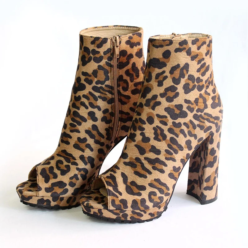 Leopard MCCKLE/женские леопардовые Ботильоны на молнии с открытым носком новая дамская змеиная обувь на платформе с толстым высоким каблуком; женская модная весенняя обувь - Цвет: Leopard