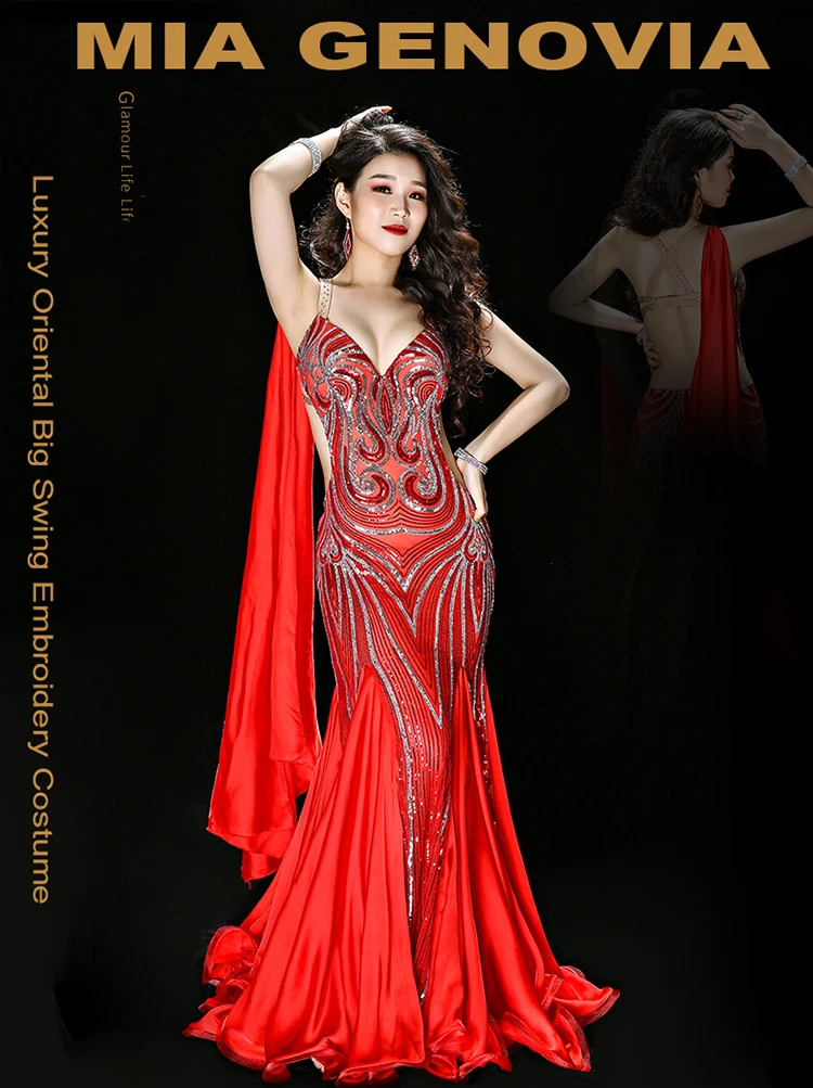 Womens Embroidery Belly Dance Costume Luxury Oriental Big Swing Skirt Women Professional Stage Performance Suit Dancer Dancewear