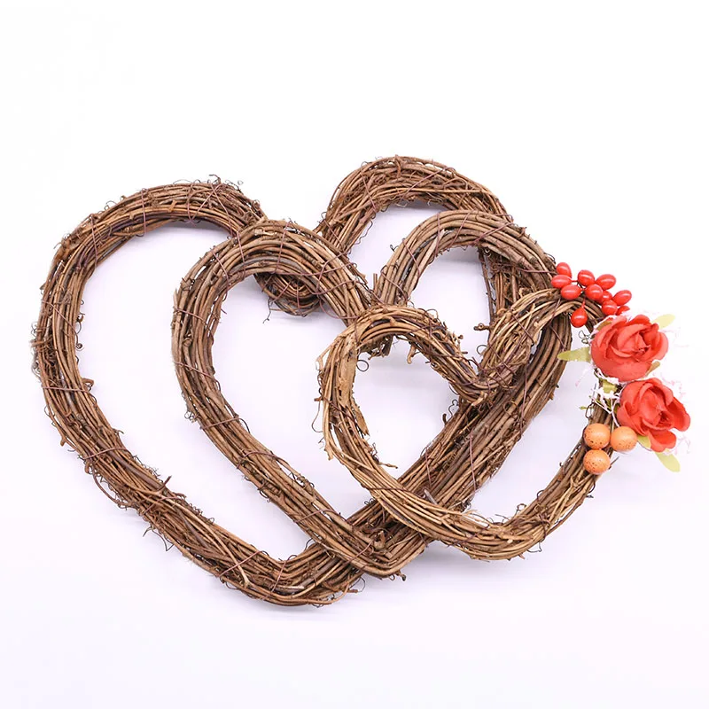 10-30CM DIY Natural Dried Rattan Heart Wreath Wedding Party Garland Wall Decors 