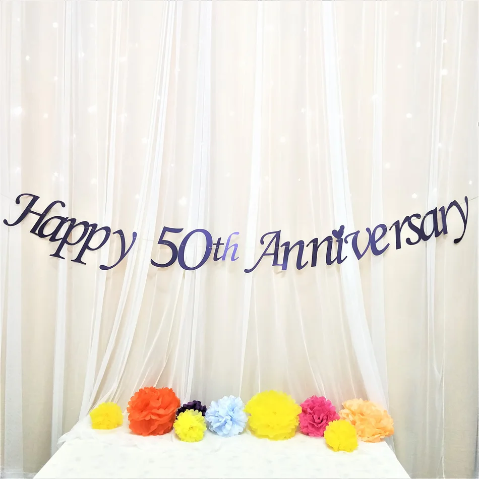 Happy 50th баннер к годовщине ура 5o "сделай сам" Бумага гирлянда из букв дня рождения, свадьбы, годовщины вечерние праздничные принадлежности