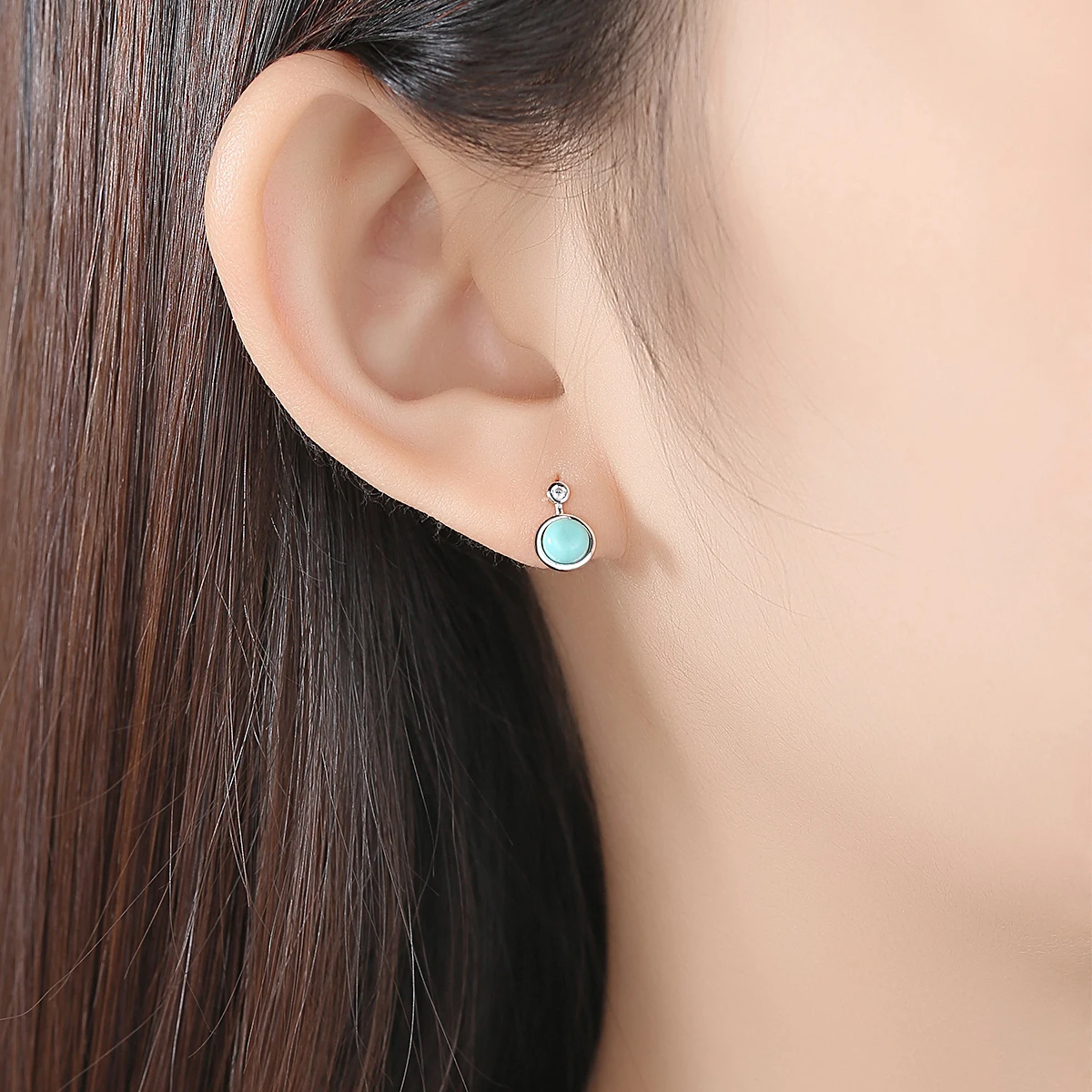 Gem& Time, BOHO, бирюза, Круглый Круг, 925, серебряные серьги для женщин,, 925, серебро, CZ, серьги-гвоздики, ювелирные изделия, SE0427