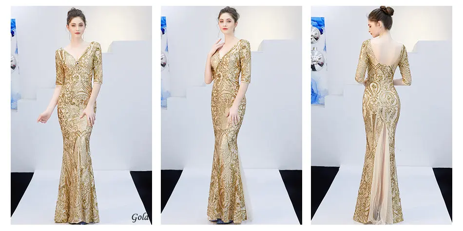 Вечерние платья размера плюс, на шнуровке, Robe De Soiree, DX271-2, золото, с открытой спиной, женское вечернее платье,, сексуальное, v-образный вырез, расшитое блестками, официальные платья