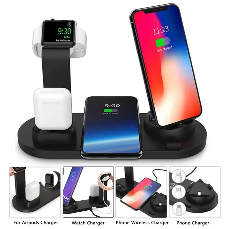 Qi 10 Вт автомобильный для iphone xiaomi samsung мобильный телефон для AirPods smartwatch USB type c беспроводное быстрое зарядное устройство зарядная станция Док-станция