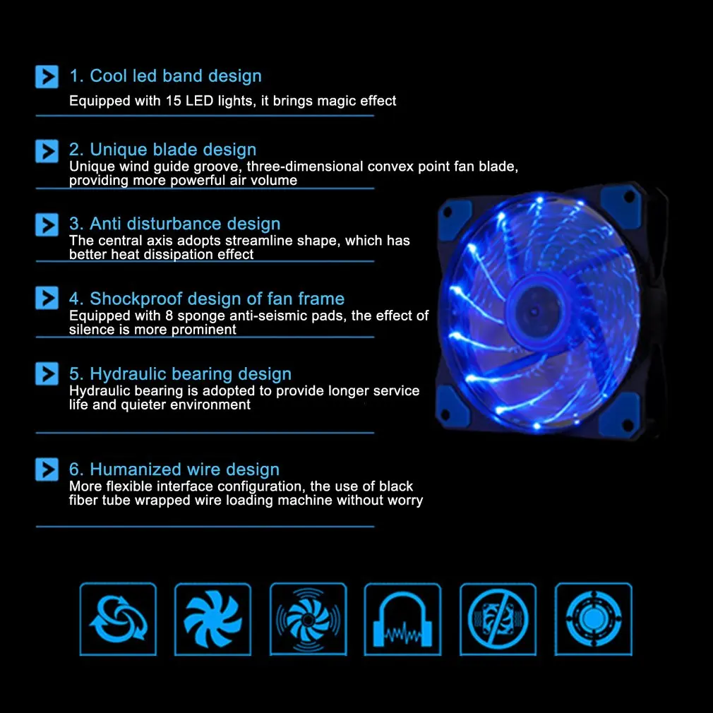 RGB PC Case Fans Computer Case Cooling Fan 15 Lights Streamer 1 Chassis Fan 120mm RGB LED PWM Light Heat Dissipation