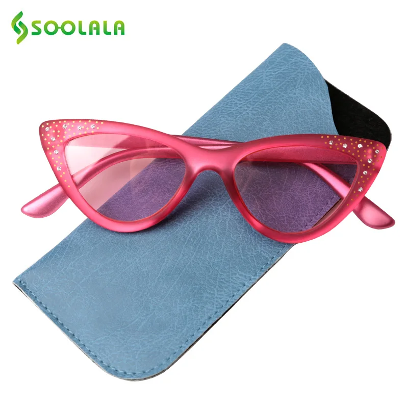 SOOLALA анти-синие очки для чтения «кошачий глаз», стразы, женские тонированные розовые серые линзы, увеличительное Пресбиопия, очки для чтения