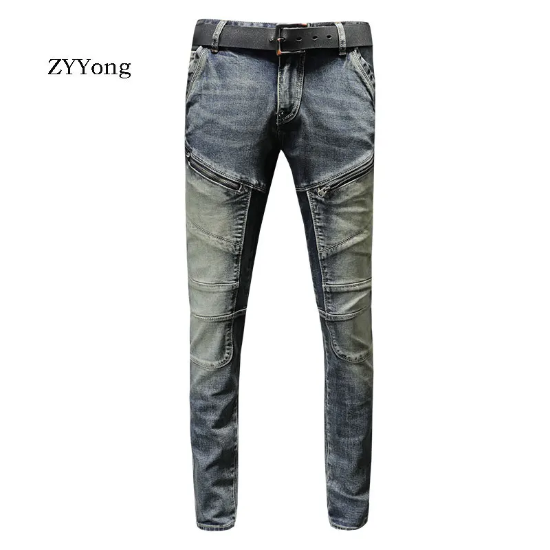

ZYYong High Quality Zip Straight Leg Jeans Men's Casual Classic Fashion Style Slim Retro Color Small Straight Denim Trousers