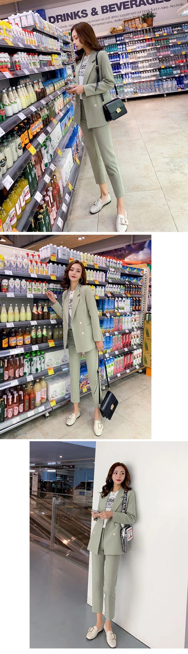 Herfst Grote Размер vrouwen Повседневный pak vrouwelijke lente Koreaanse mode slanke klein jasje+ negen broek twee stuk pak