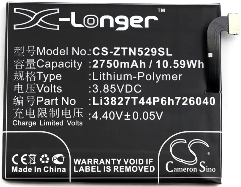 Аккумулятор cameron sino 2750 мАч для мобильного телефона ZTE Nubia Z11 mini NX529 NX529J Li3827T44P6h726040