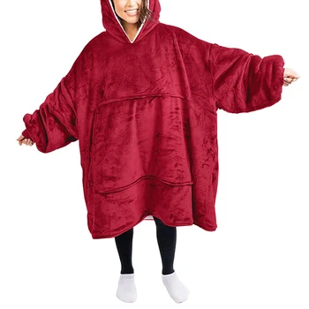 

Oversized Hoodie Women Men Winter Fleece Blanket With Sleeves Sweatshirts Christmas Homewear Giant Hooded TV Blanket
