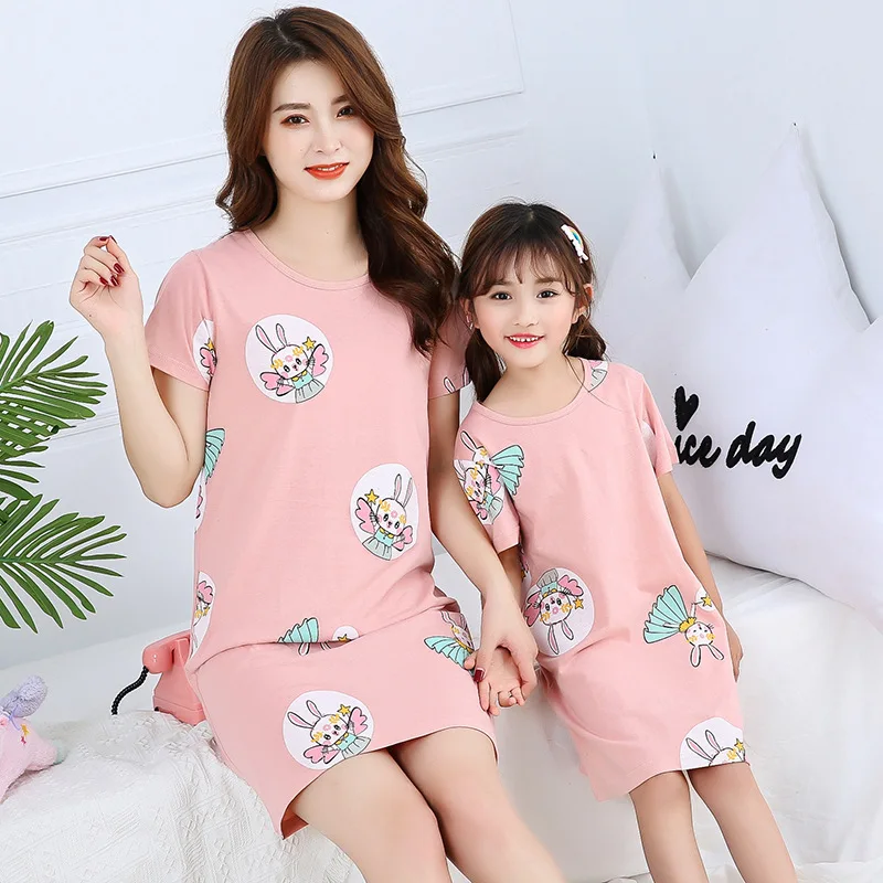 Sleepwear & Robes cheap Summer Girls Nightgown Pajamas Kids Short Sleeved Nightdress Cute 100 Cotton Child Baby Sleeping Dress for Girl 8 10 12 14 Years baby girl nightgowns