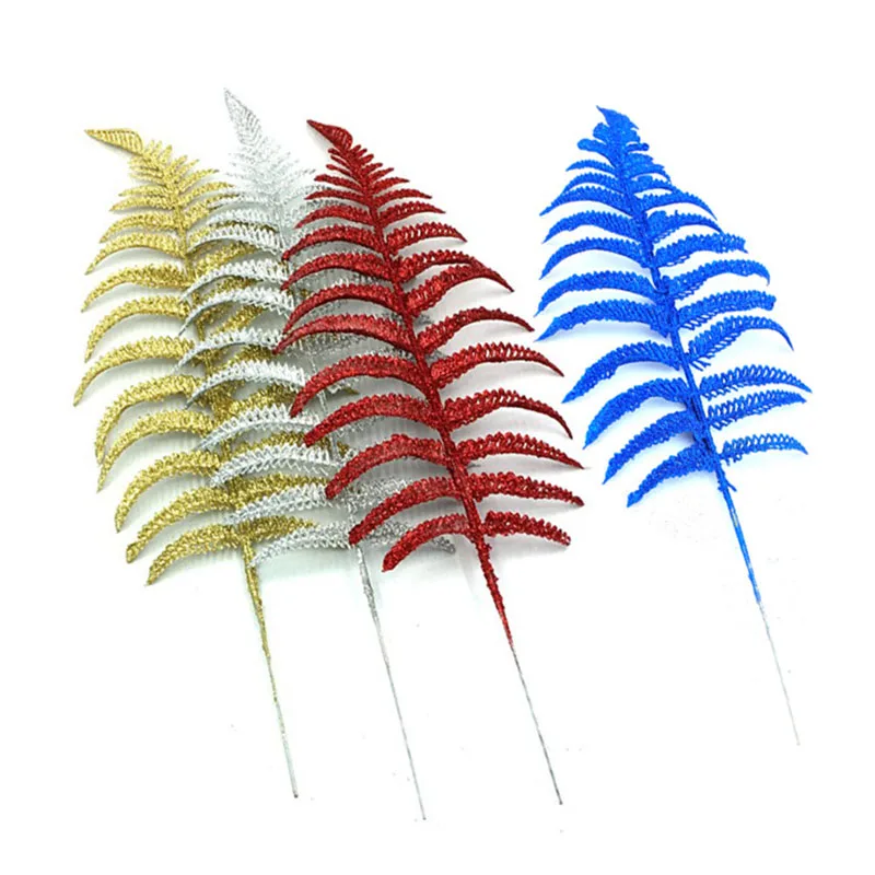 4pcs Glitter Fern Christmas Hollow Leaves Ornaments For Home Xmas Tree Decors