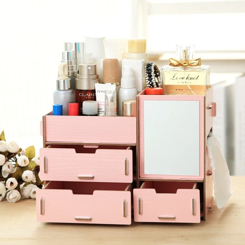 

Creative DIY Wooden Drawer Cosmetic Organizer Makeup Storage Box Container Desktop Sundry Storage Case Nail Casket Holder Shelve