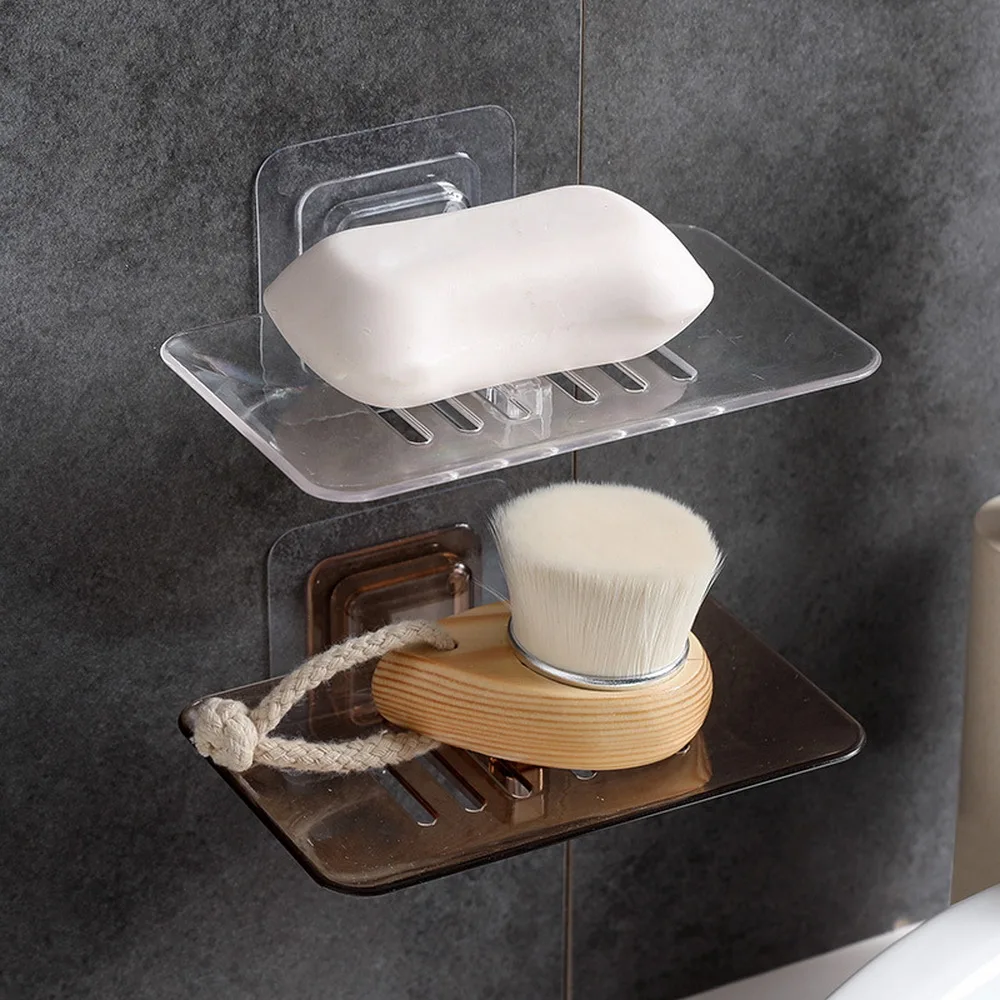 

New Soap Dishes Drain Sponge Holder Bathroom Organizer Wall Mounted Storage Rack Soap Box Kitchen Hanging Shelf