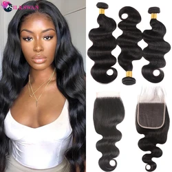 Body Wave Bundles with Closure Brazilian Human Hair Weave Bundles with Closure Human Hair Extension 3 Bundles with Closure