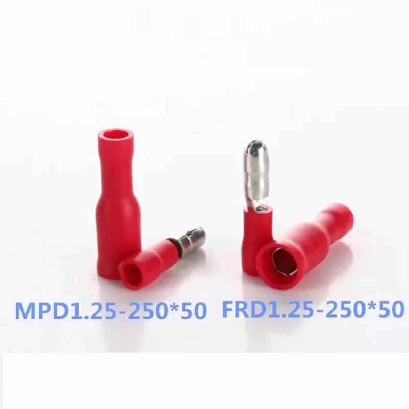 100 шт. FRD 1,25-156 MPD1.25-156 различные цвета женский+ Мужской Лопата изолированные электрические обжимные клеммные провода и Кабельный разъем