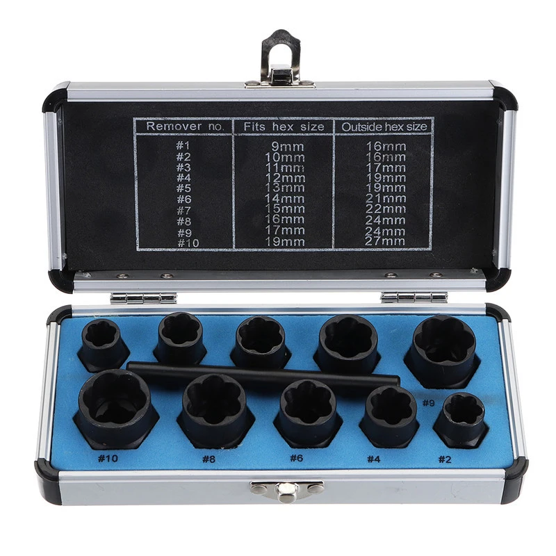

11Pcs/Set Damaged Bolts Nuts Screws Remover Extractor Removal Tools Set Threading Tool Kit Black Nuts High Hat