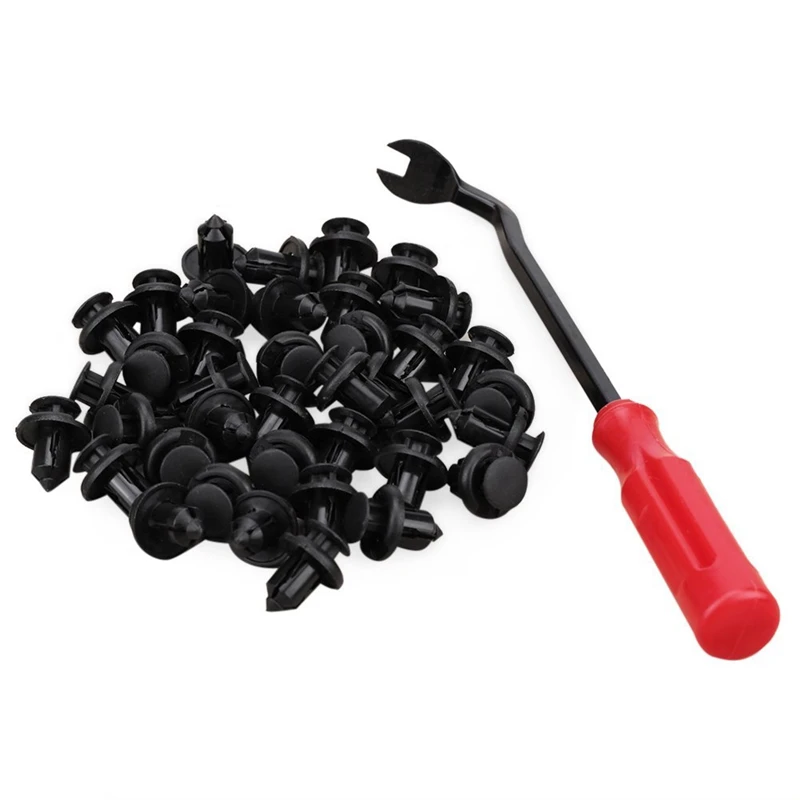 40pcs 10mm Push-type Plastic Bumper Fender Flare Fastener Rivet Clips and one Remove the buckle tool | Автомобили и мотоциклы