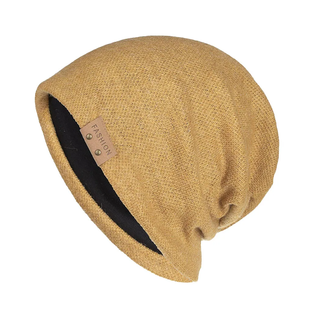 Цвет: желтый Hip Hop Knitted Hat Women's Winter Warm Casual Acrylic Slouchy Hat Crochet Ski Beanie Hat Female Soft Baggy Skullies Beanies Men - Цвет: Цвет: желтый