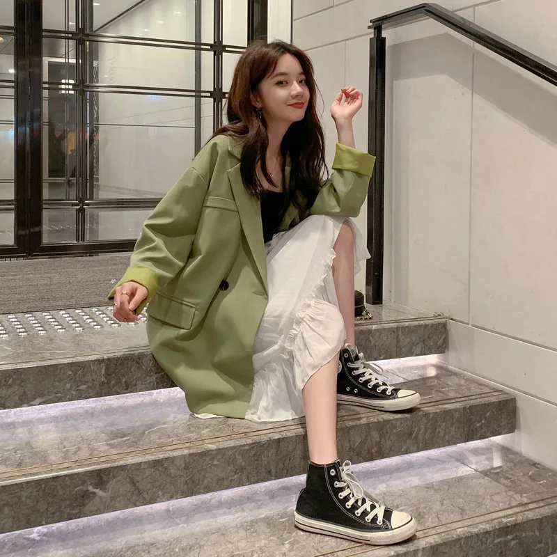 

Khaki Suit Jacket Women's Spring And Autumn 2019 New Style Korean-style Loose Casual Suit Online Celebrity Tops Thin