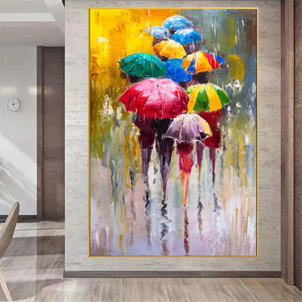 

Hand Modern Oil Painting Abstract Drawing Canvas Poster Watercolor Rainy Day Wall Art Pictures for Living Room Home Decor Mural