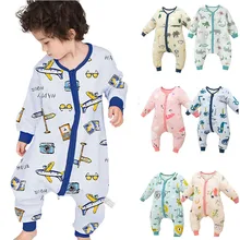 Saco de dormir infantil com zíper, pijama infantil de primavera e outono com pernas divididas, macacão de dormir para meninos e meninas, dinossauro unicórnio