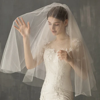 

Women Wedding Women Bridal Veil Comb Simple Elegant Lady Bride Headpiece Wedding Accessory Two-layer Ivory Elbow-length Veil