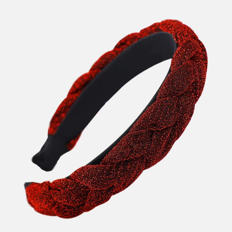WineRed Блестящий Плетеный мягкий обруч для волос, модная женская головная повязка Головные уборы для девочек, однотонный яркий обруч для волос, женские аксессуары для волос - Цвет: WineRed