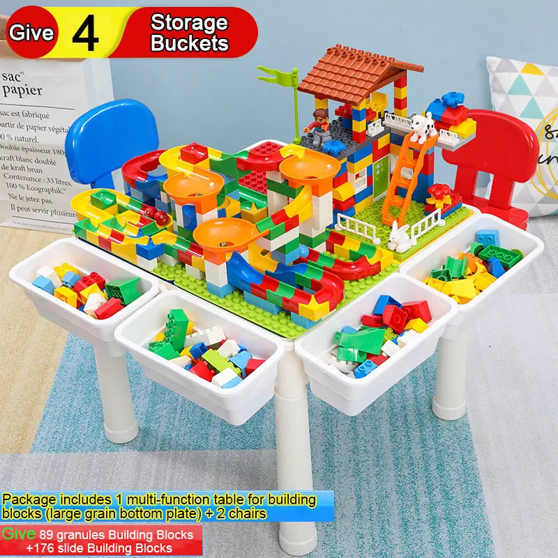

Multi-function Table for Building Blocks large Grain Bottom Plate Give 89 Granules Building Blocks 176 Slide Building Blocks toy