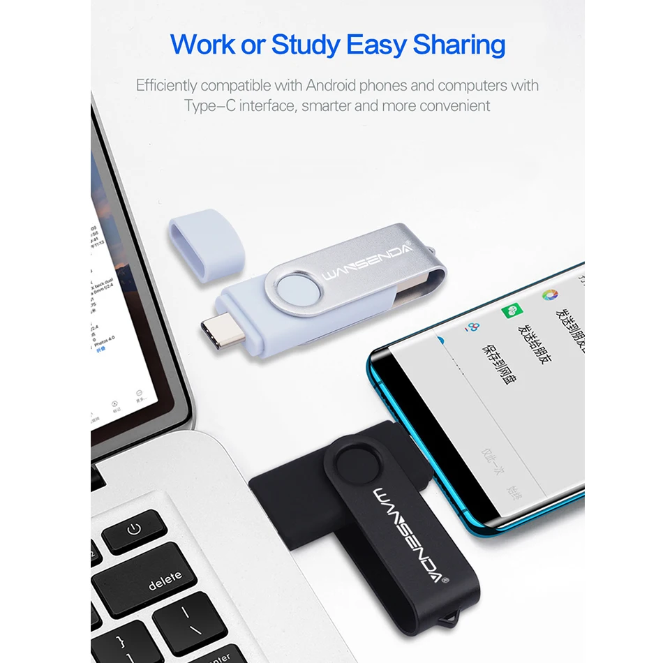 Wansenda-unidade Flash Usb Stick para Android tipo c e pc Pen Drive Usb 3.0 64gb 32gb 128gb 256gb - Imagem 5