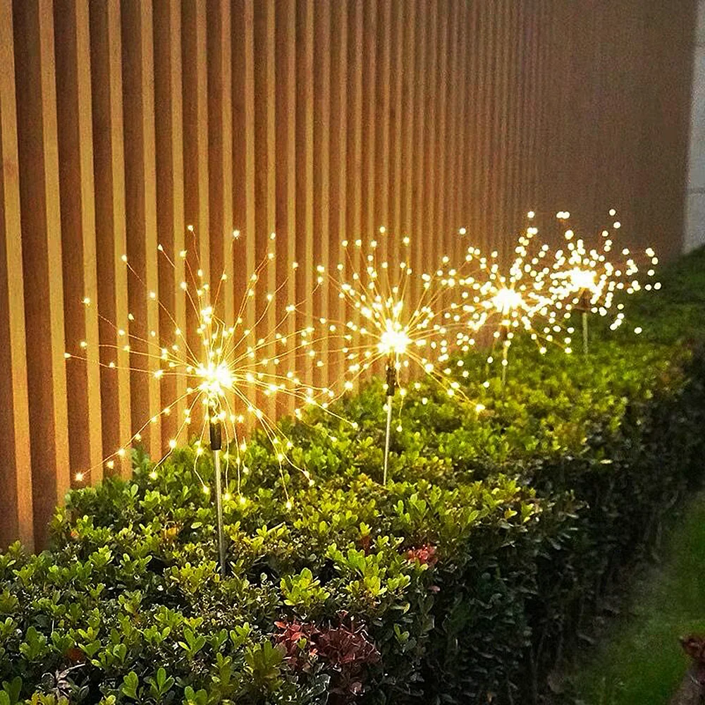 solar deck post lights 2021 LED Solar Firework Lights Outdoor Waterproof Fairy Garland 200/150 LED Light String Garden Lawn Street Christmas Decoration solar bulb