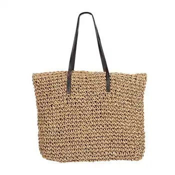 

Hot Straw Bag Women Handbag Bohemia Beach Bags Handmade Wicker Summer Tote Bags Rattan Shoulder Bags(Brown)