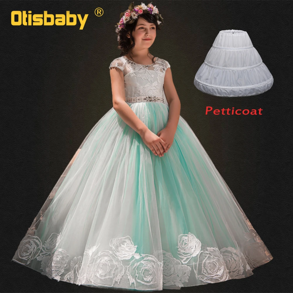 Бальное платье с бусинами для девочек-подростков; детское кружевное платье до пола; элегантное платье принцессы с цветочным узором для девочек; детское платье для свадебных торжеств