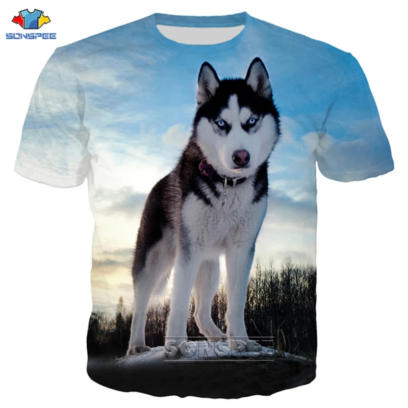 

SONSPEE Pet Dog Husky T-shirts 3D Print Men T-Shirt Harajuku Animal Husky T Shirt Sweatshirt Unisex Hiphop Streetwear Summer Top