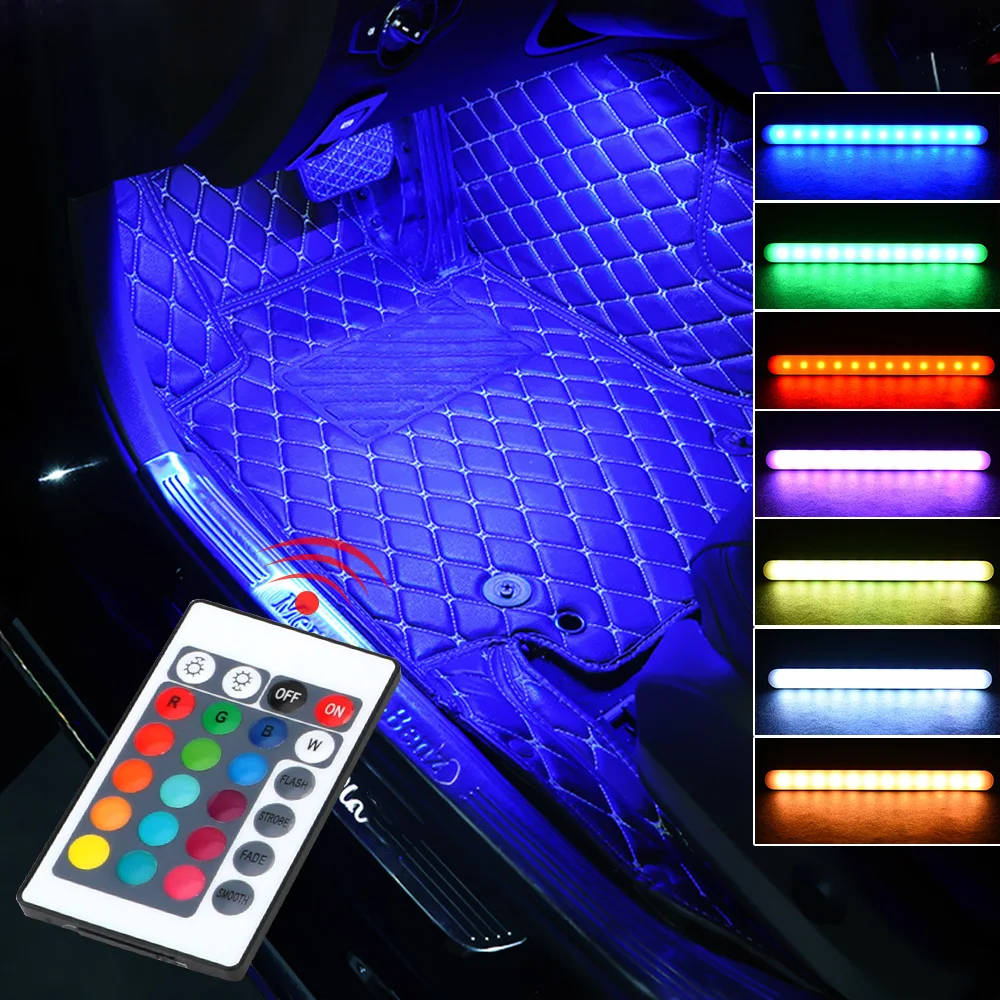 LEEPEE 4* 12LED автомобиль-Стайлинг 4 шт./компл. салона автомобиля огни RGB полосы света атмосферные лампы дистанционное управление для автомобиля украшения