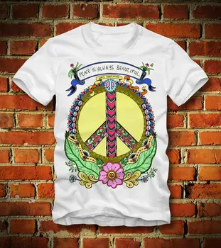 

T SHIRT PEACE IS ALWAYS BEAUTIFUL WALT WHITMAN FLOWER POWER HIPPIECartoon t shirt men Unisex New Fashion tshirt free shipping