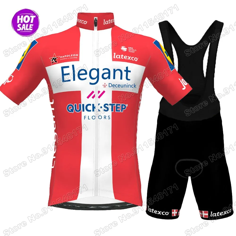 Quick Step Elegant 2021 Cycling Jersey Set Denmark Champion Clothing Road Bike Shirt Suit Bicycle Bib Shorts MTB Maillot | Спорт и